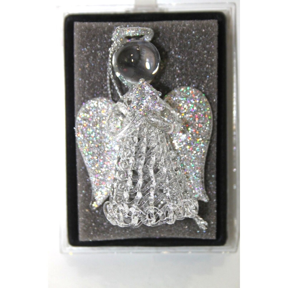Hand Spun Glass Angel Shape Christmas Ornament Translucent Glitter Shine 3 Inch